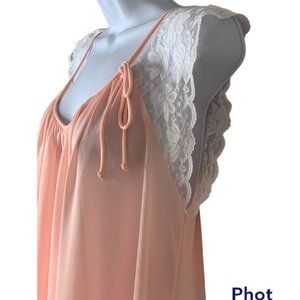 Vintage Pink Gown Small Ruffle Lace Cottagecore Prairie Country Satiny Nylon